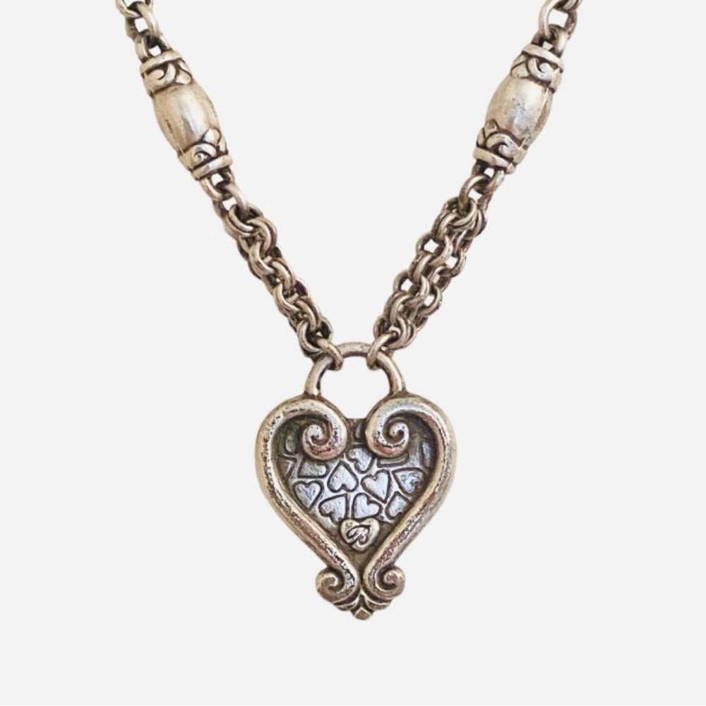 Vintage Brighton Silver-Tone Chain Blair Heart ‎ Shape Pendant Necklace